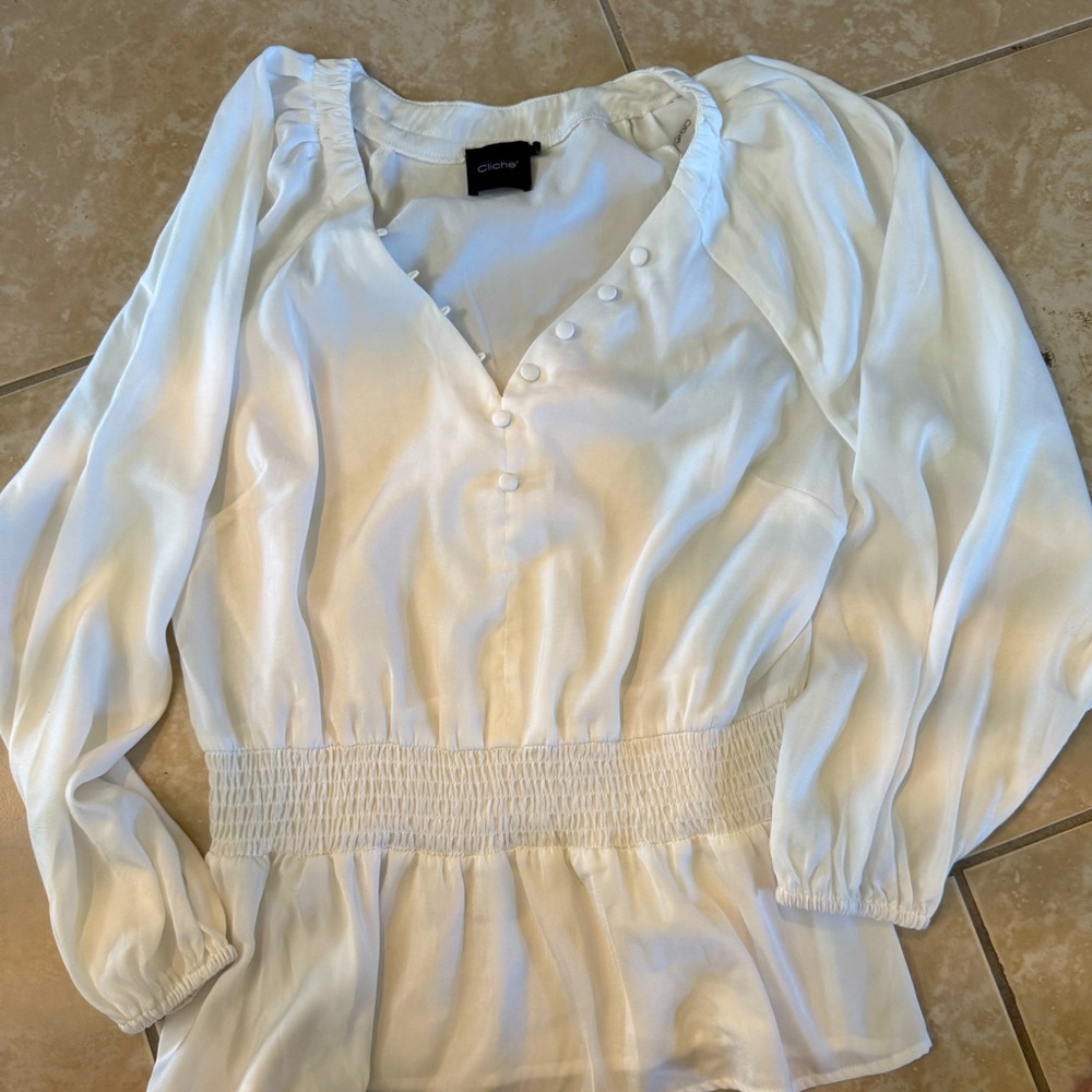 Pepblum Waist White Button-Down Blouse